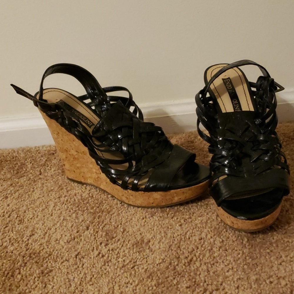 Enzo Angiolini Black Wedge Sandals